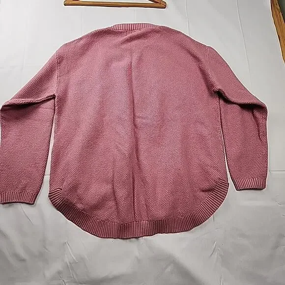 Long Sleeve Waffle Knit Sweater Crew Neck Pink Pullover XXL Oversized MEROKEETY - Picture 4 of 4